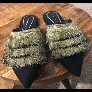 Zara Black Fringe Mules